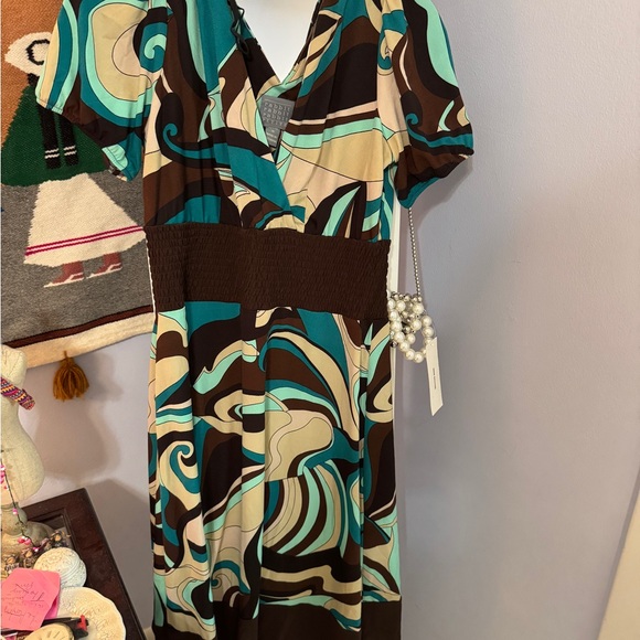 Rabbit Rabbit Rabbit Dresses & Skirts - Rabbit Rabbit Rabbit Brown and Green Puff Sleeve Dress